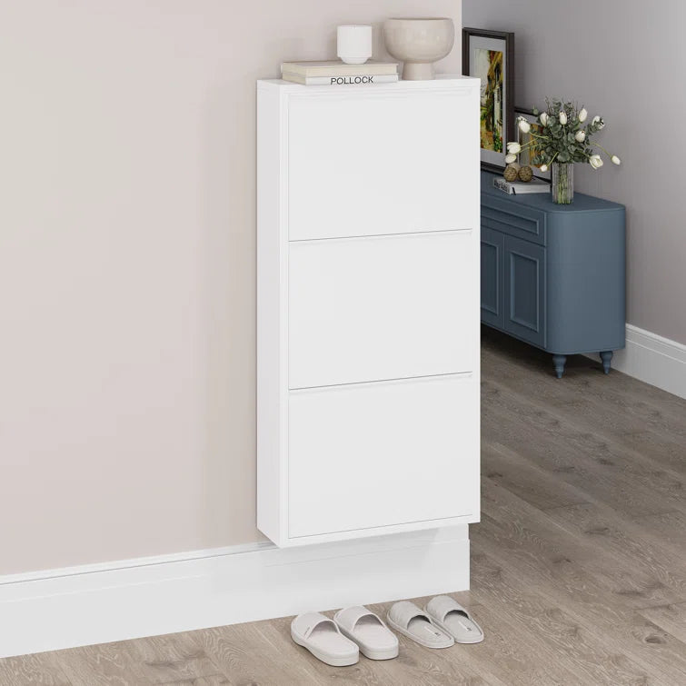 3 Shelves Metal Shoe Storage Cabinet White