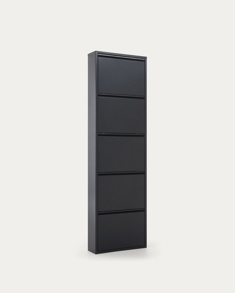 5 Shelves Metal Shoe Storage Cabinet Black