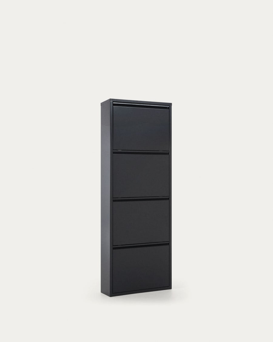 4 Shelves Metal Shoe Storage Cabinet Black