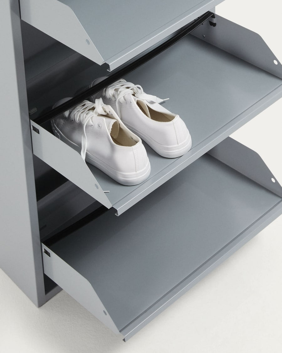 4 Shelves Metal Shoe Storage Cabinet Grey