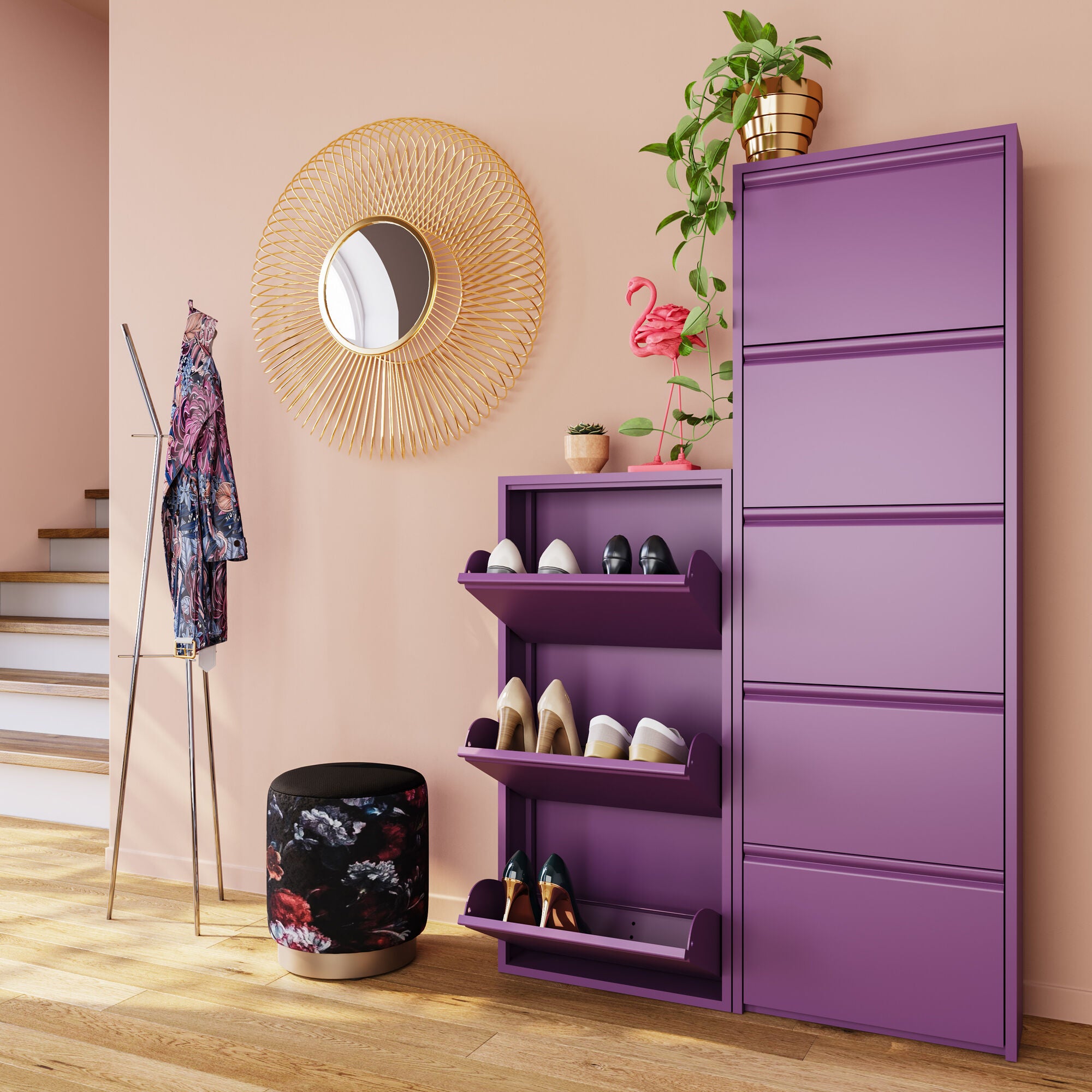 5 Shelves Metal Shoe Storage Cabinet Purple