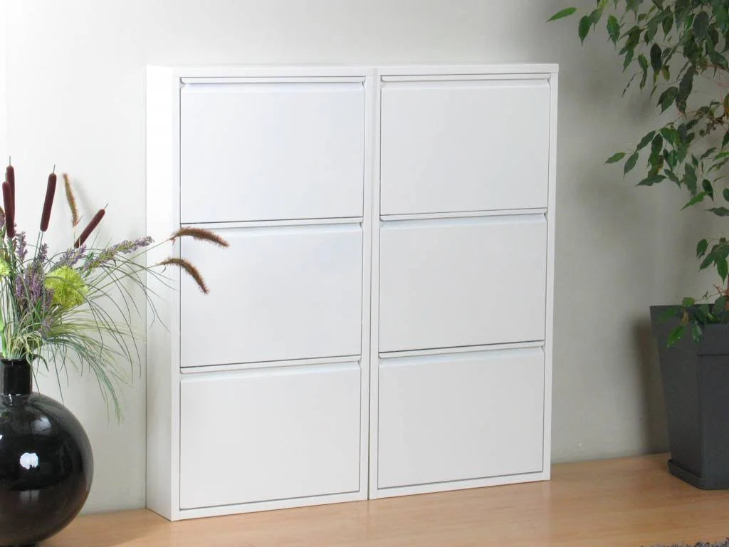 3 Shelves Metal Shoe Storage Cabinet White