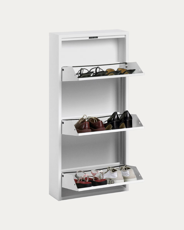 3 Shelves Metal Shoe Storage Cabinet White