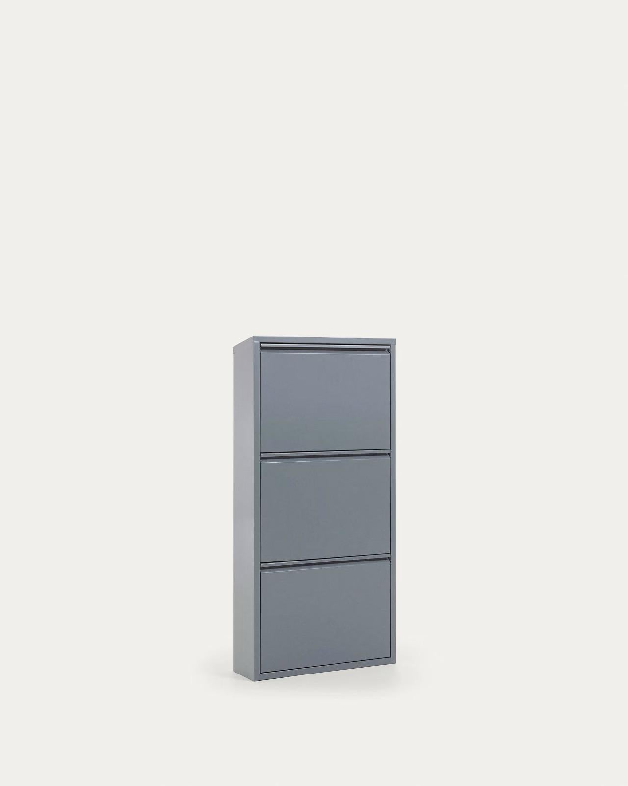 3 Shelves Metal Shoe Storage Cabinet Grey