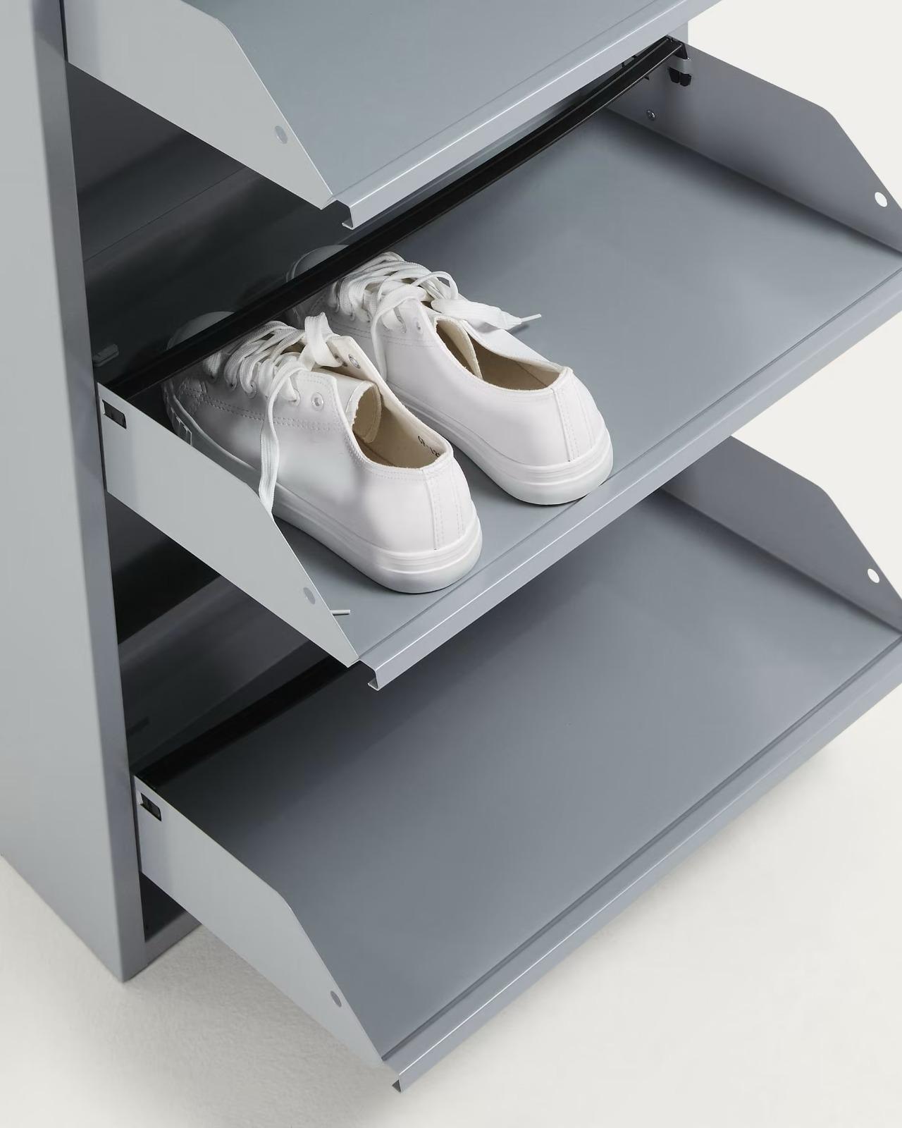 3 Shelves Metal Shoe Storage Cabinet Grey