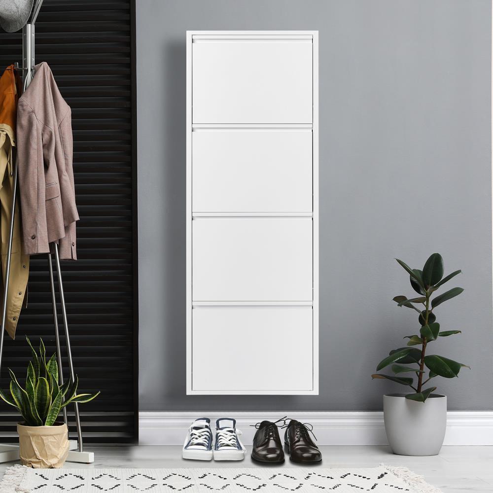 4 Shelves Metal Shoe Storage Cabinet White