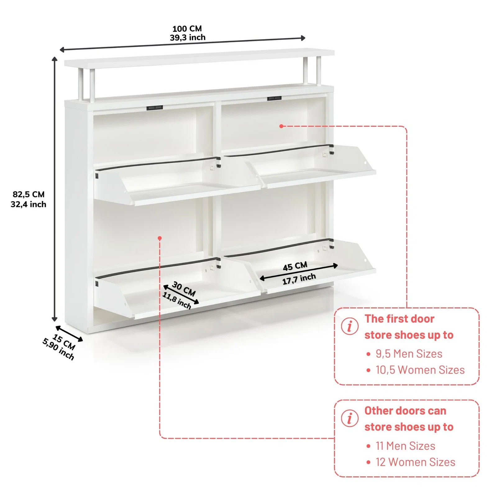 Horizontal 4 Shelves Shoe Storage Cabinet